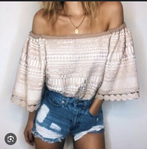 Alexis Off-Shoulder Mauve Lace Blouse Size Small - Picture 1 of 9